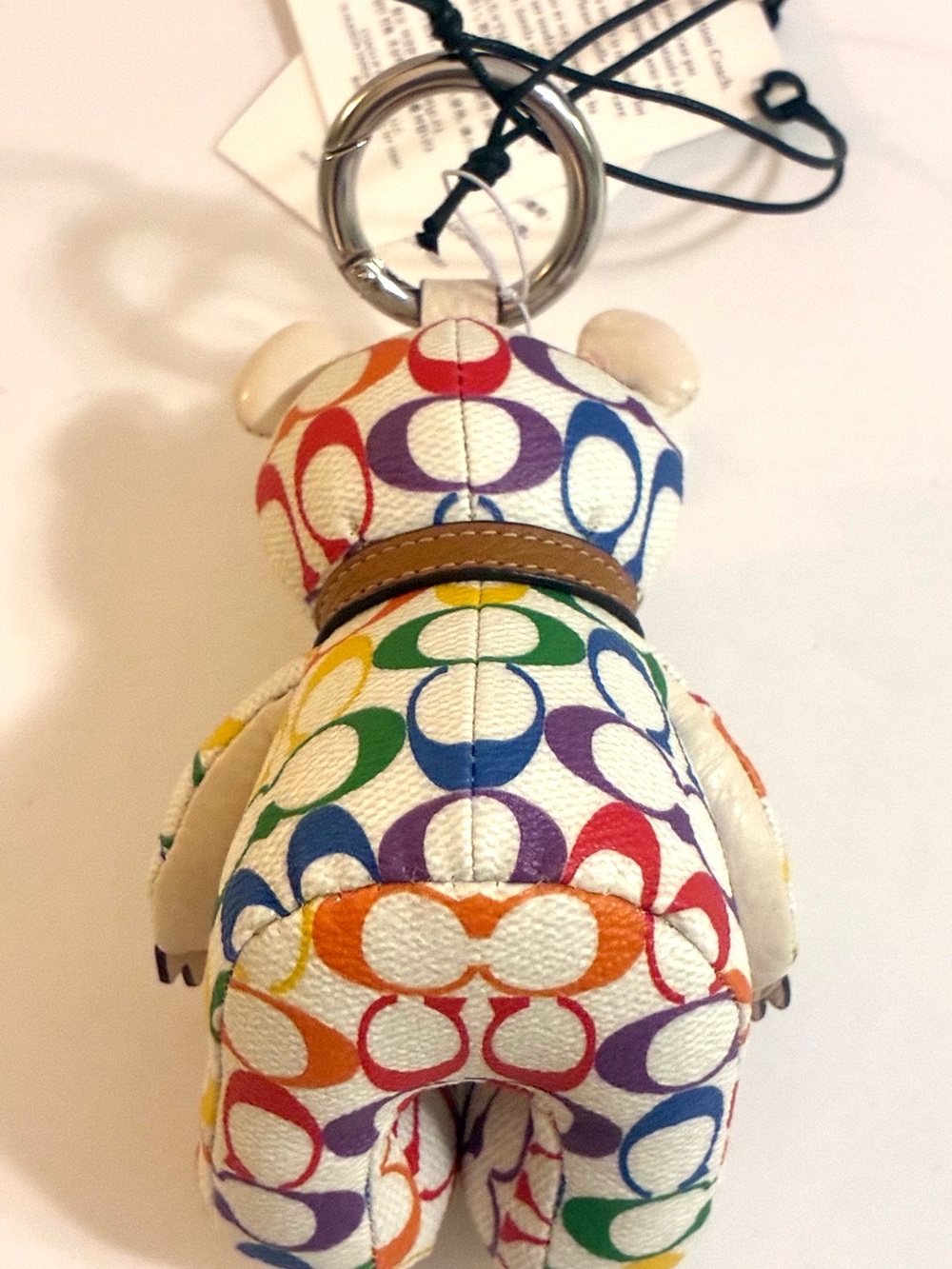 Coach CJ963 Bear Bag Charm In Rainbow Signature C Coated Canvas Keyring NWT - Picture 8 of 12